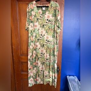 90s Plus Size J.B.S. Green Floral Maxi Dress - Size 30W
